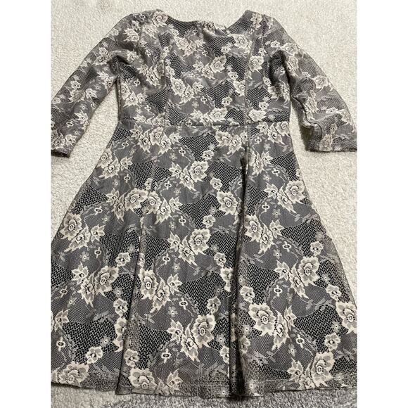 Luna Tiks Women's Size Large 3/4 Sleeve Short Dress black ivory fully lined - Picture 2 of 11